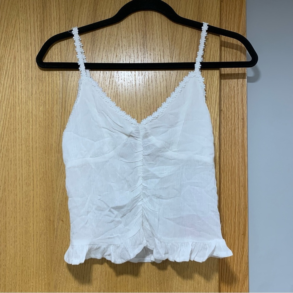 Crave Fame Juniors' Ruched Front Ruffled Top - Size Small